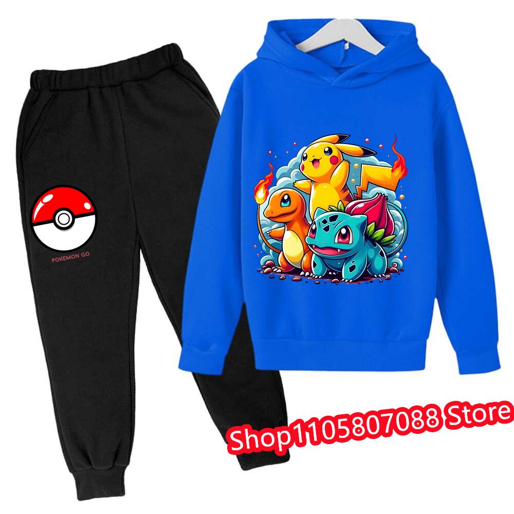 2026 Jaro Podzim 3-14 let Děti Pikachu Kreslená Mikina Set Oblečení pro Kluky Outfit pro Holky