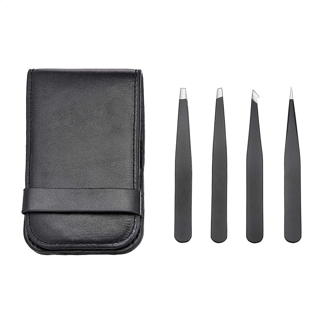 Basics High Precision Tweezers Hair Removal Case Black 4-Piece Set