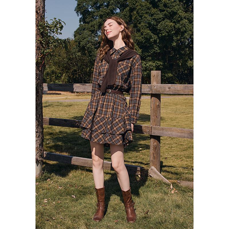 Betu Women's 2026 Spring Stylish Plaid A-Line Ruffle Dress