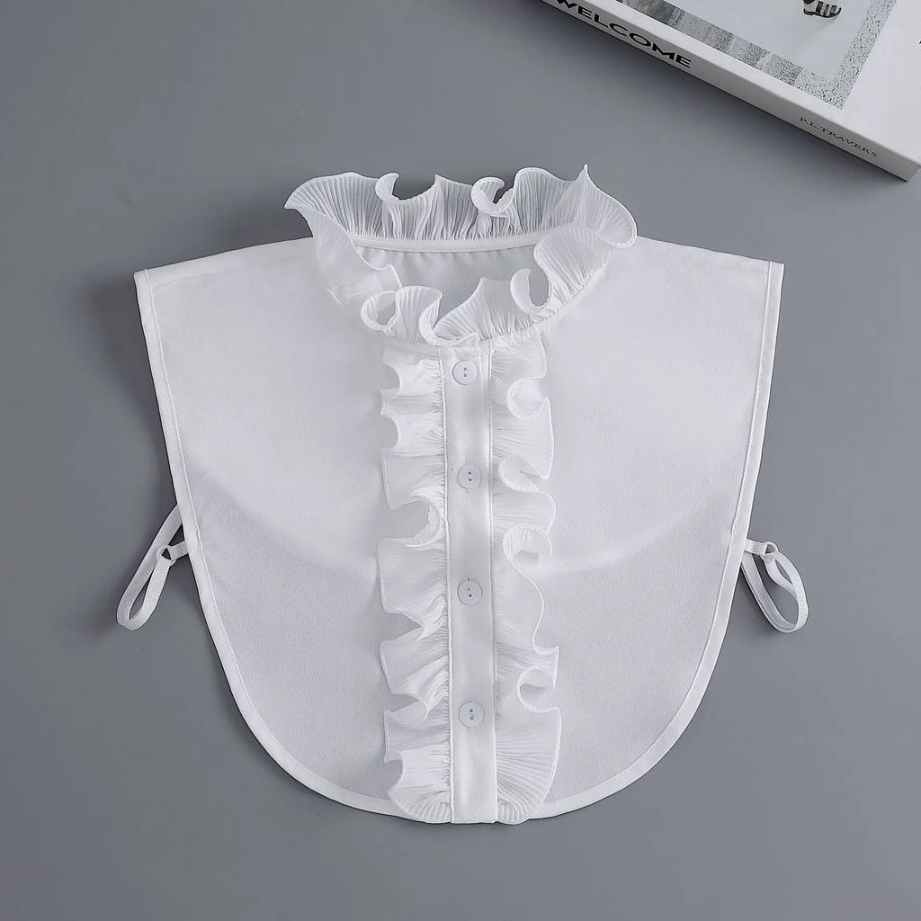 Fashion  Front Tie White Fake Collar for Women Stand Detachable Collar Fake Girls Vintage Lace Ladies False Blouse Collar