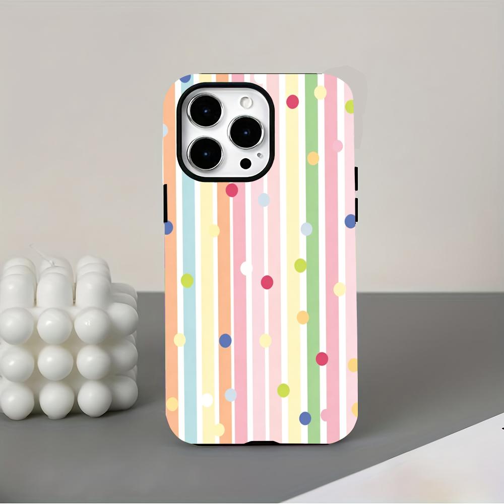Color Striped Wave Dot 2-in-1 Phone Case Suitable for iPhone17 16 15 14 13 12 11Pro/Max/Plus Anti Drop and Shockproof Back Cover