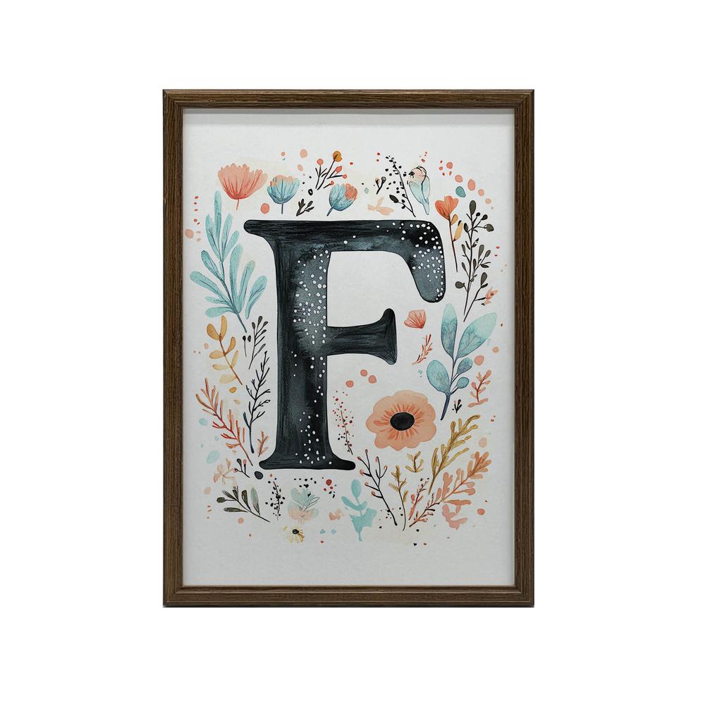 Plakat "F" Z Kolorowymi Kwiatami Plakat "F" Z Kolorowymi Kwiatami, 50X70 Cm, Rama Drewniana Jasny Dąb, Papier Matowy 230 Gsm