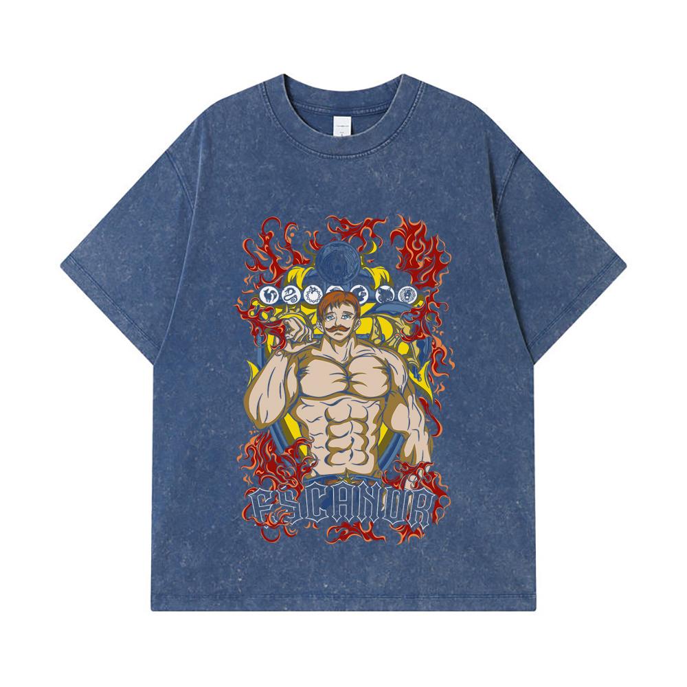 275 GSM Washed T-shirts 100% Cotton Seven Deadly Sins V4 Escanor Print Unisex Heavy Cotton T Shirt