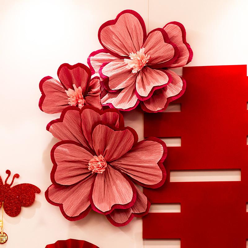 Wedding Bedside Crepe Paper Flower Décor - Artificial Flowers for Bedroom Wall & Engagement Decorations