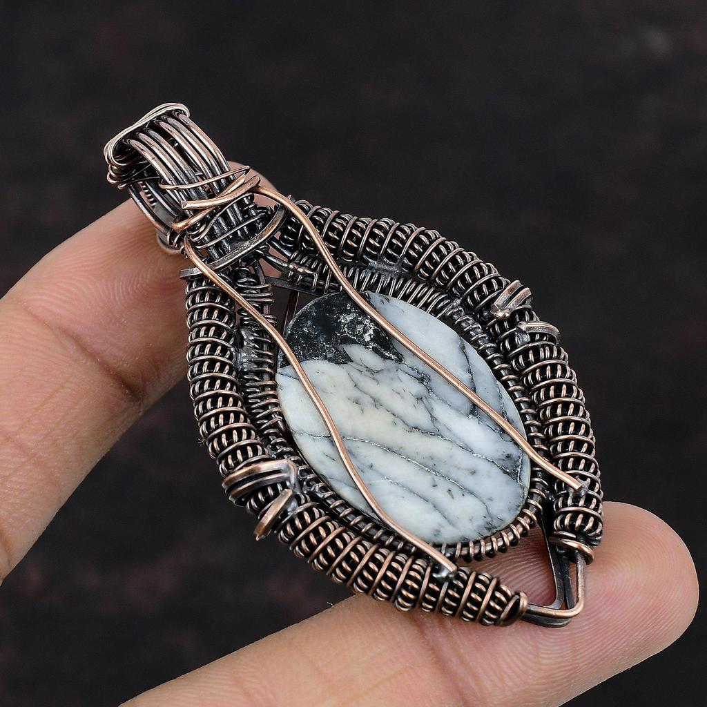 Pinolith Jasper Pendant Copper Wire Wrapped Gemstone Handmade Pendant Rainbow Moonstone Jewelry Gift For Her Wire Wrapping Stone Jewelry