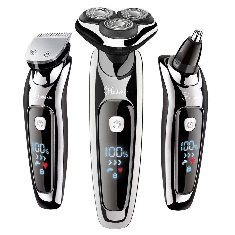 Hatteker Electric Shaver Man‘s Hair Clipper 3 In 1 Electric Razor Rotary Shaving Machine Rechargeable Grooming Kit Wet/Dry