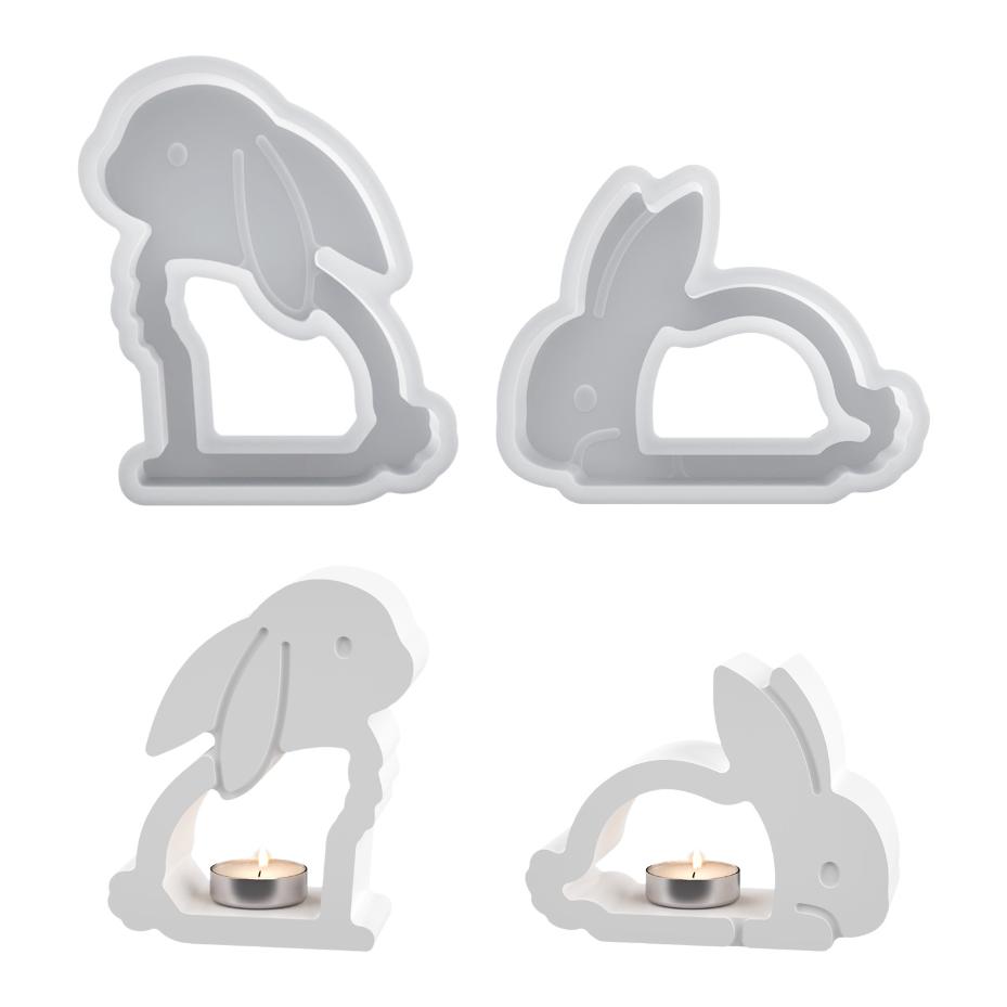 1 Pcs DIY Easter Bunny Hollow Candle Holder Resin Mold Figurine Bunny Plaster Silicone Mold Home Decor Desktop Storage