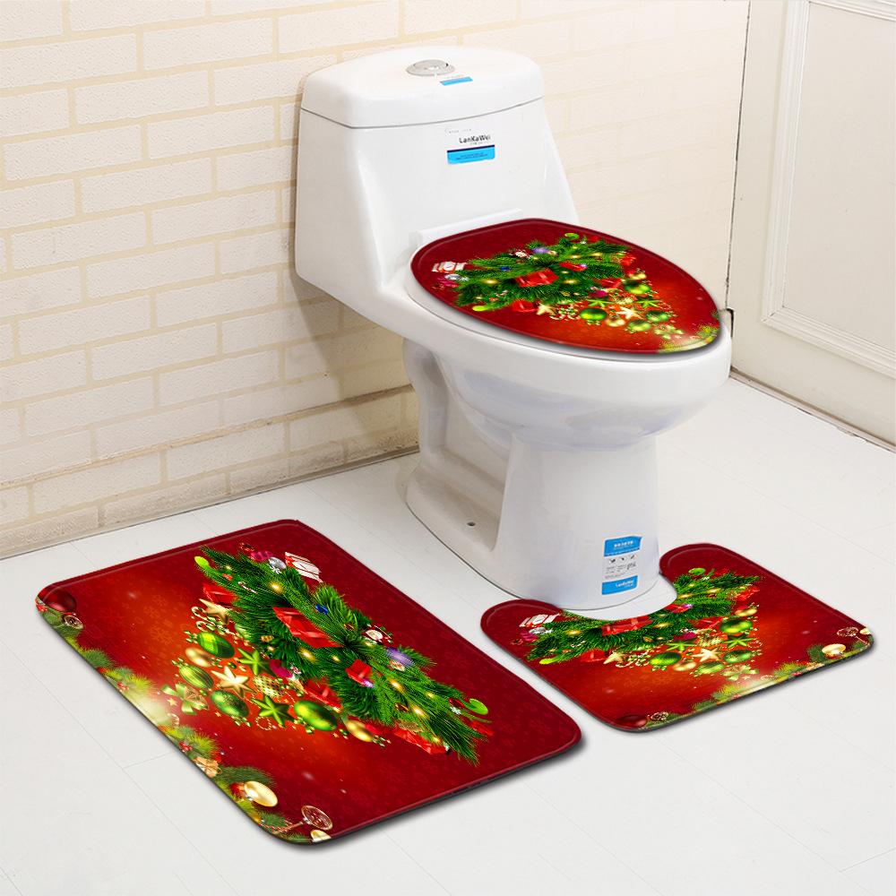Christmas Bathroom Floor Mat Toilet Three-Piece Set