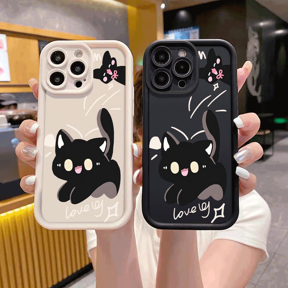 Cartoon Black Cat UV Print Phone Case For Xiaomi Redmi Note 14 13 12 11 10 9 8 7 Pro/Plus 4G 5G Shockproof Anti-Scratch Cover