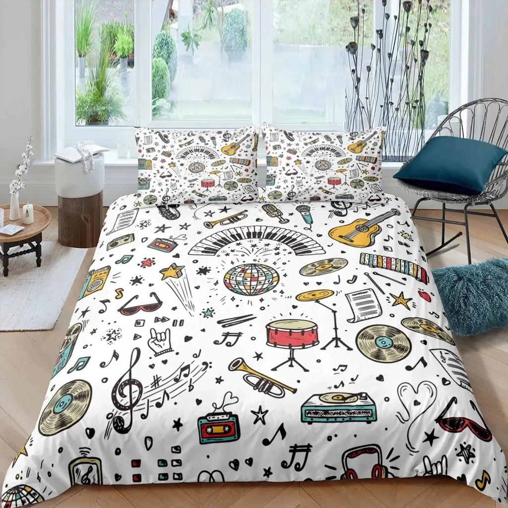 Rock Music King Queen Duvet Cover Electric Guitar Punk Style Bedding Set Youth Fashion Hip Hop Polyester Comforter Cover