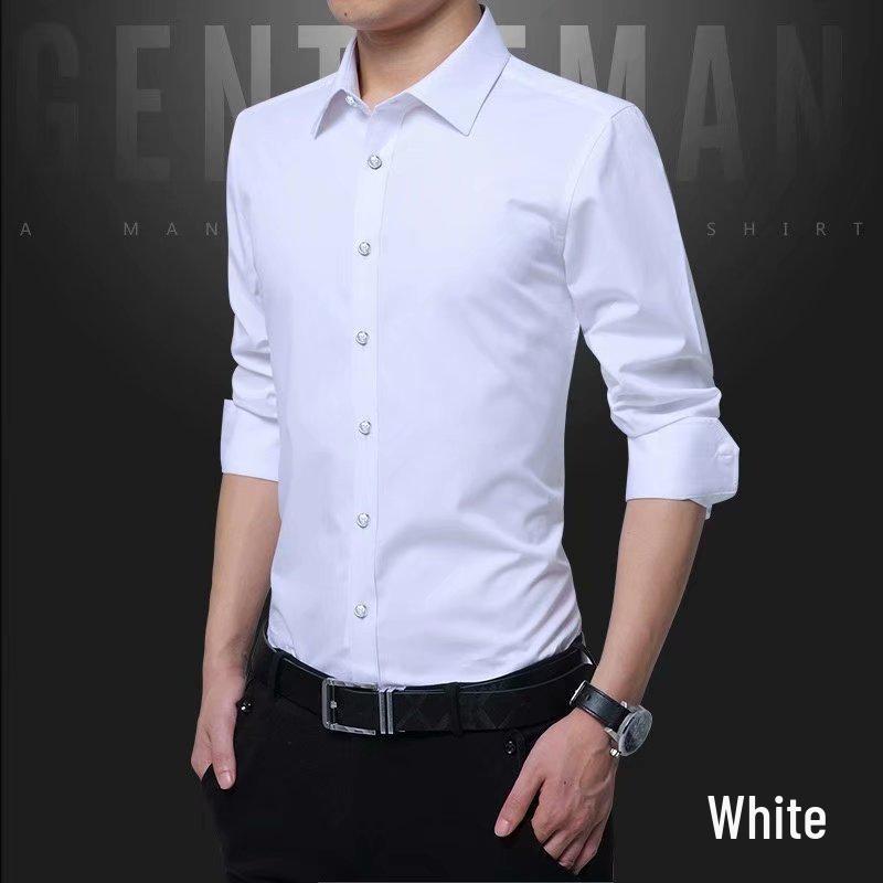 Men's Slim Fit Non-Iron Long Sleeve White Dress Shirt