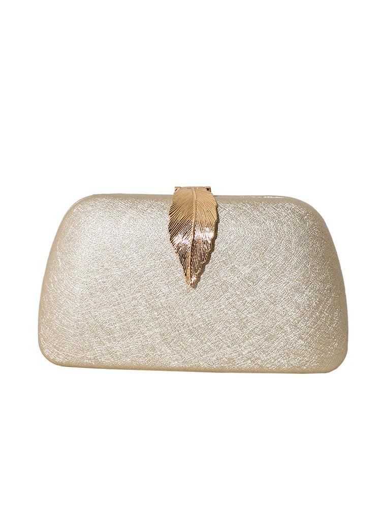 Classic Pu Evening Bag With Metal Leaf Lid And Structured Design For Party Wear