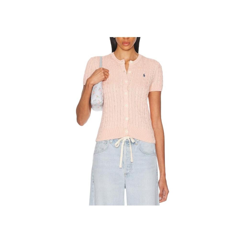 Polo Ralph Lauren Ribbed Crew Neck Slim Fit Short Sleeve Knit Top Women tops Pink 211965760-001