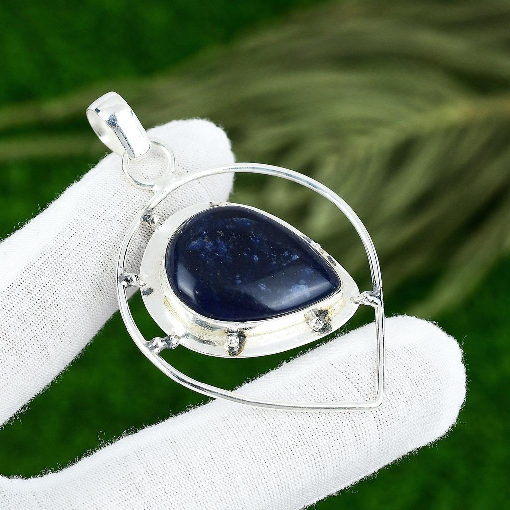 Pear Sodalite Gemstone Sterling Silver Birthday Wife Unique Boho Pendant Jewelry