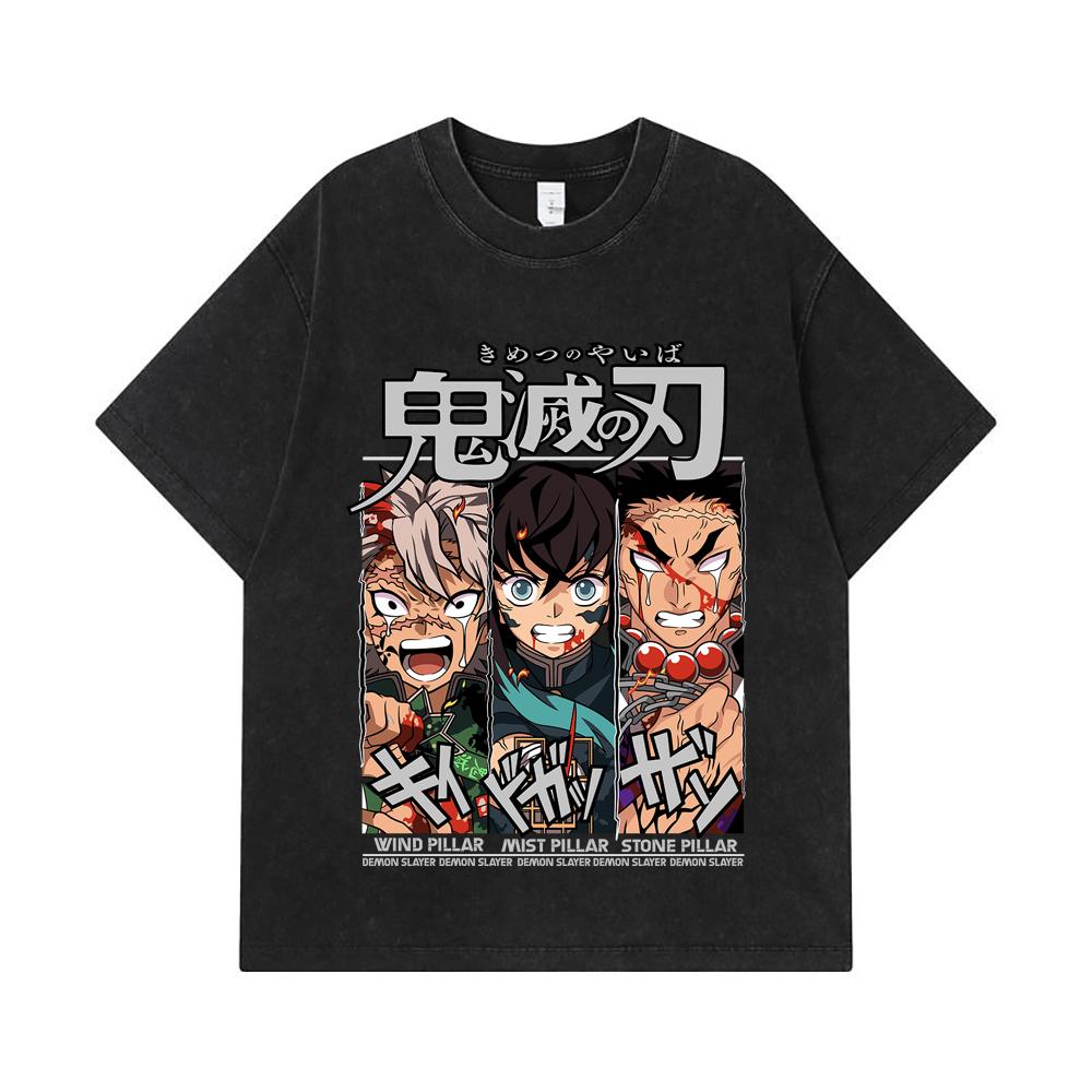 275 GSM Washed T-shirts 100% Cotton Demon Slayer V60 Pillars Print Unisex Heavy Cotton T Shirt