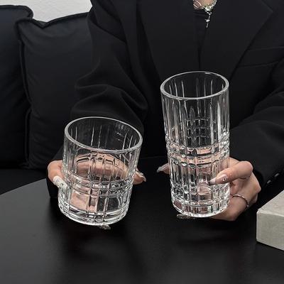 1pcs European Striped Whiskey Glass Party Juice Beverage Cups Carved Luxury Cocktail Glass Heat-resistant Transparent Tea Cups
