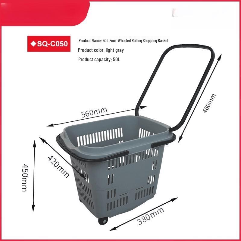 Jun Ding Ying Thickened 50L Rolling Shopping Basket with Wheels