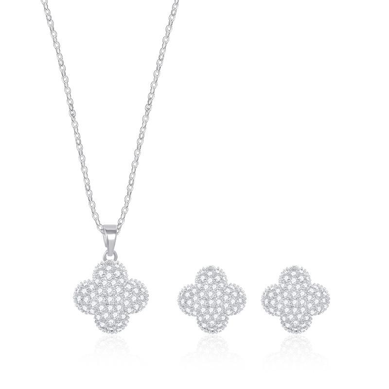 Glänzendes Perlmutt Kupfer Ohrringe & Halskette Set: Gebürstetes vierblättriges Kleeblatt-Design, nicht verblassend, luxuriöser Damenschmuck.