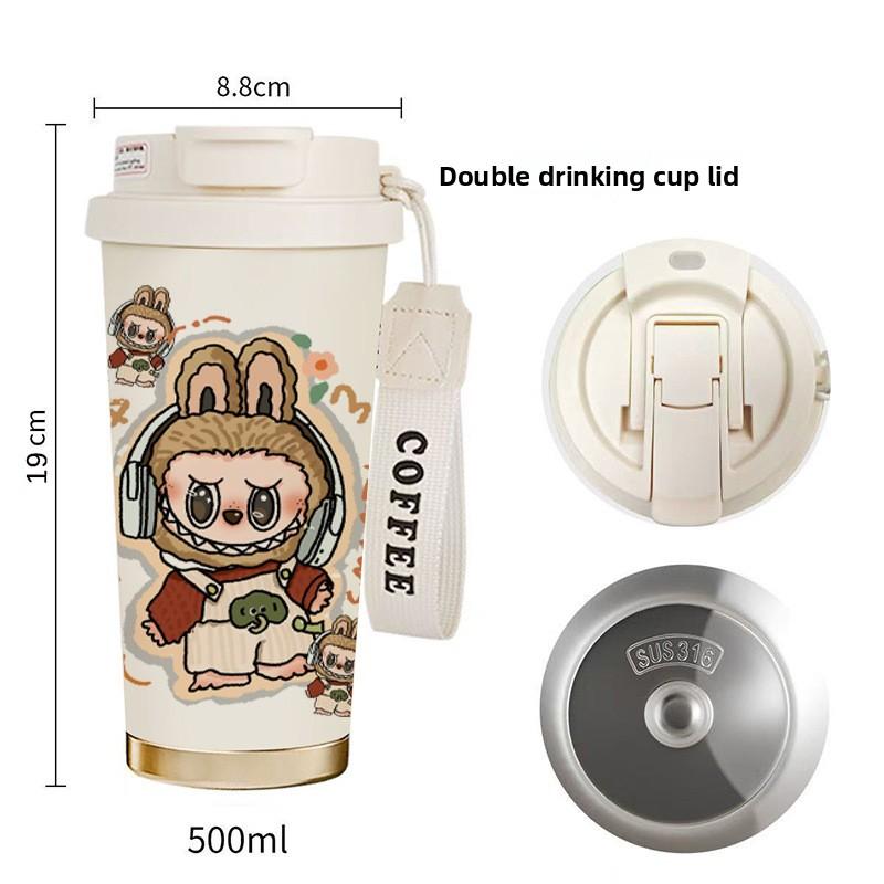 Coffee Cup 316 Stainless Steel Thermos Cup High Value Men's and Women's Water Cup Cartoon Double Drinking Straw Cup