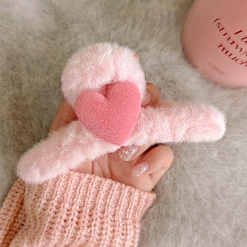 Korean Cartoon Doll Hair Clip Cute Heart Plush Hair Clamp Soft Sweet Temperament Head Back Hairpin Girls Hair Accessories