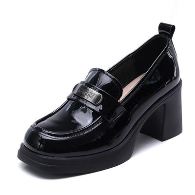 Fashion High Quality 7CM Spring Women Loafers Genuine Leather Slip On Pumps Ladies Thick High Heel Metal Shallow Height Increasing Shoes