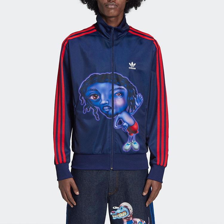 Adidas Originals Kerwin Frost Cartoon Print Striped Stand Collar Logo Track Jacket Men Jackets Blue H66305