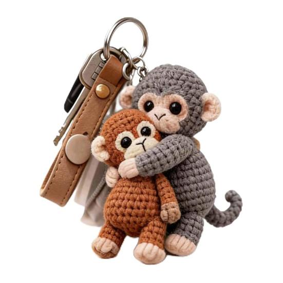 Crochet Monkey Keychain Handmade Knitted Cute Monkey Bag Charm for Backpack Purse Keys Emotional Support Gift for Family Friends
