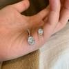 Orecchini a Stella Ovale con Diamante Bianco, Orecchini a Bottone Inlaid Zircone Diamante ad Alto Carbonio di Lusso con Parte Posteriore Sospesa a Due Modi, Donna