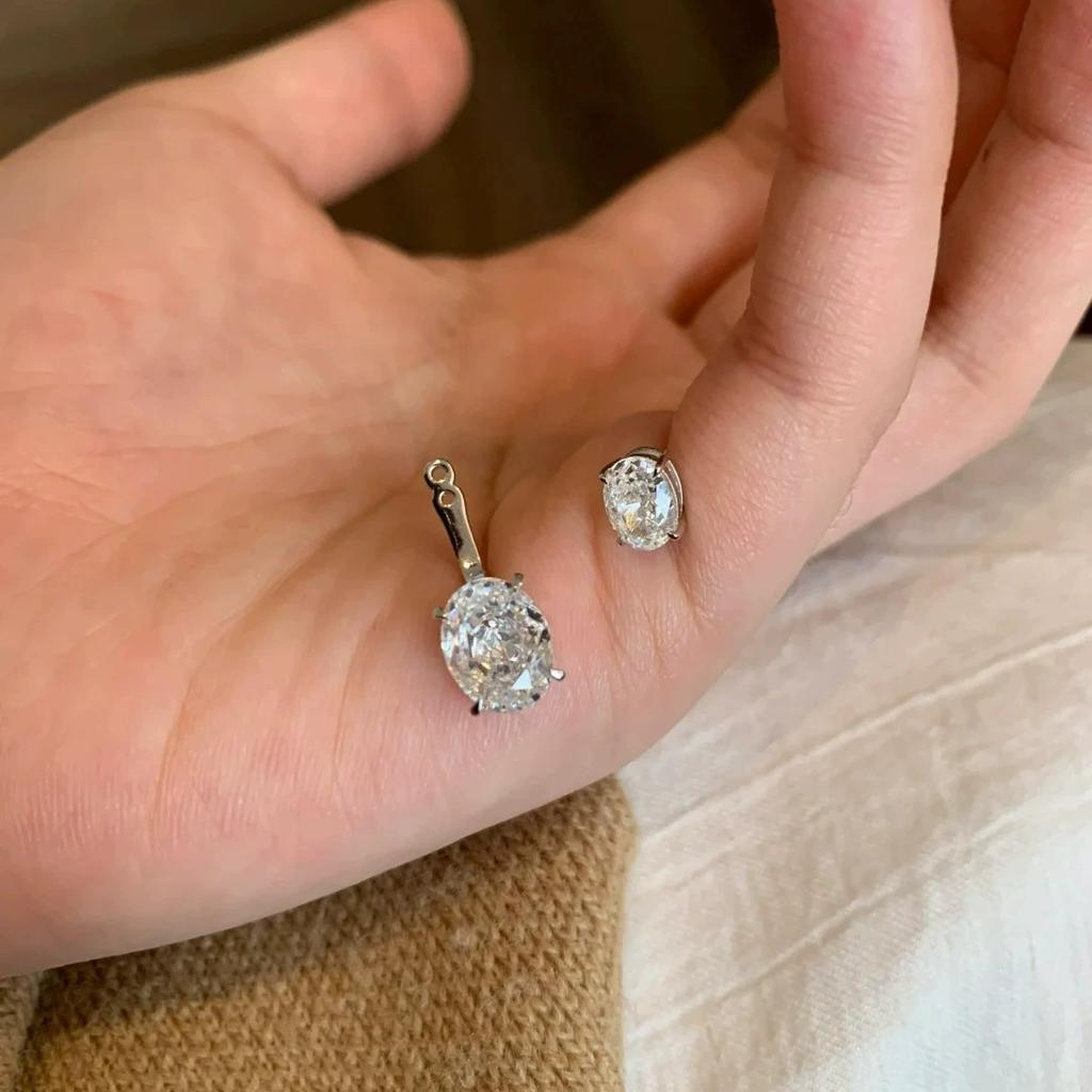 Orecchini a Stella Ovale con Diamante Bianco, Orecchini a Bottone Inlaid Zircone Diamante ad Alto Carbonio di Lusso con Parte Posteriore Sospesa a Due Modi, Donna