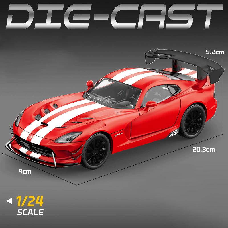 1:24 Viper Hellcat Sports Car Model Toy Alloy Diecast Sound Light Pull Back Wheel Steering Racing Cars Models Display Ornaments