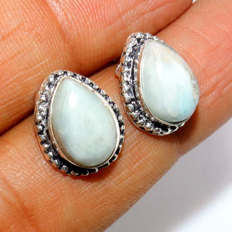 Decent Larimar Stud 925 Silver Plated Earrings 12X9" Luxury Inspired Design r4y97