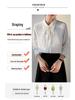 Women's Professional White Long Sleeve Shirt with Tie Detail - Ideal for Teacher Interviews and Commuting