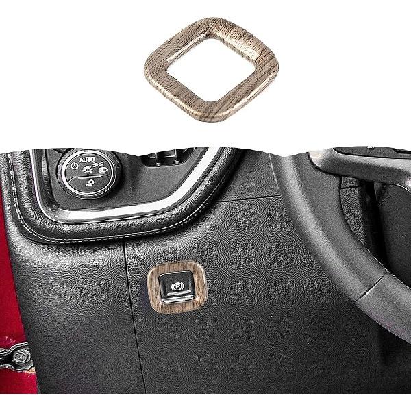 Carbon Fiber Electronic Parking Brake Button Trim Cover Ring Interior Accessories for Chevrolet Silverado 2019-2021,for GMC Sierra 2019-2022 Wood grain