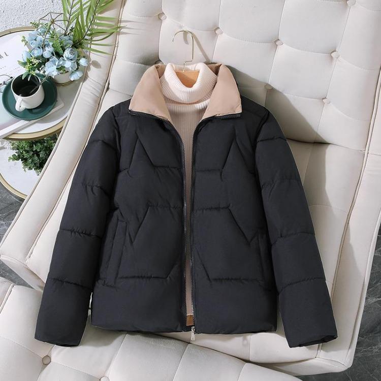 Korean Style Autumn Winter Women's Fashion Versatile Small Size Thickened Stand Collar Cotton Coat