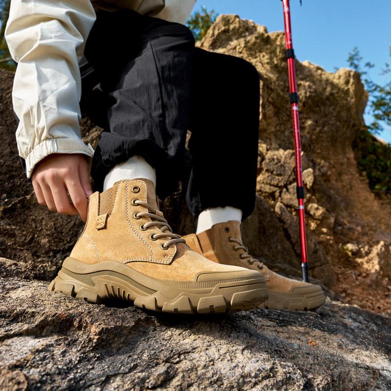 Halbhohe Lederstiefel, Herrenstiefel, Ganzjahres-Wüstenkampfstiefel, Outdoor-Anti-Rutsch-Wanderstiefel und Winter-Baumwoll-Schneestiefel