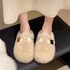 Thick bottom heightening fluffy slippers women's outer wear 2025 new autumn and winter high-end plush belt buckle cotton slippers