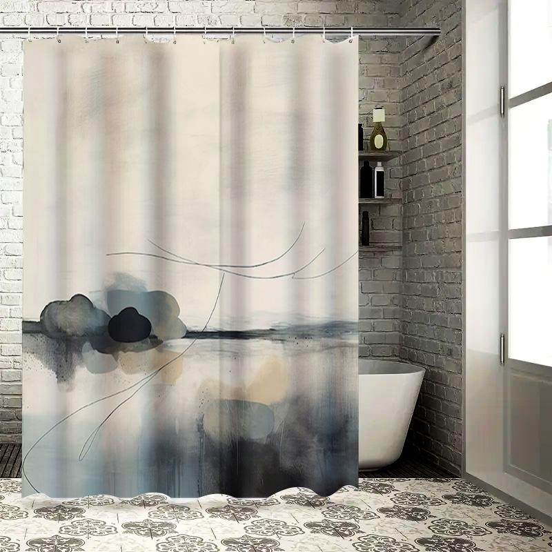 

Minimalist Modern Watercolor Floral Bath Shower Curtain Set in Black White Grey Room Decor for Bathroom Extra Long Size 72x84 In 90x180cm