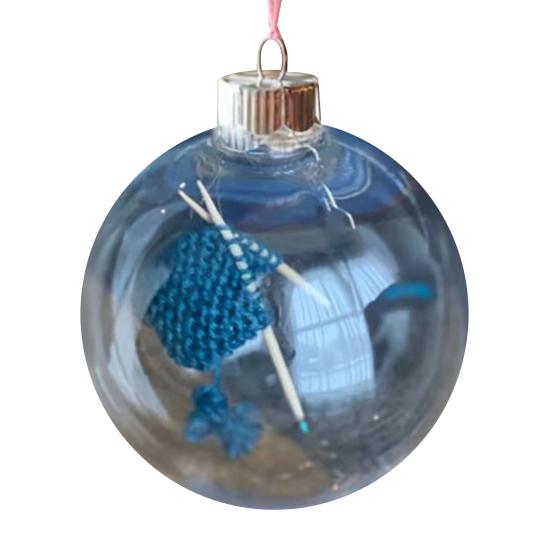 Holiday Sewing Snow Ball Ornament Plastic Clear Balls Xmas Hanging Ornament Seamstress Gift for Knitters Yarn Lovers
