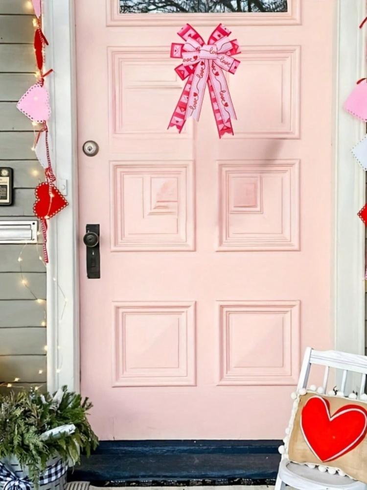1pc Large Valentine's Day Bows for Wreath, Pink Heart Wreath Bows Valentine Love Bows for Front Door, Wedding Romance Burlap Orn