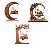 Wooden Christmas Ornaments Moon Shape Christmas Decoration Santa Claus Ornament  For Office