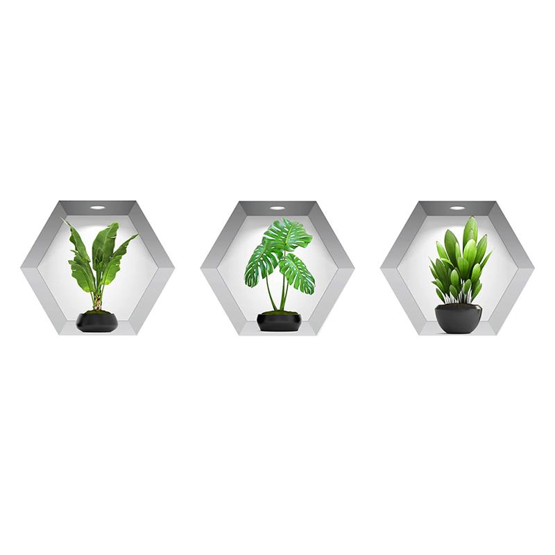 3Pcs/Set 3D Stereoscopic Potted Wall Stickers Living Room Decorative Wallpaper Self-Adhesive Plant And Flower Pvc Stickers