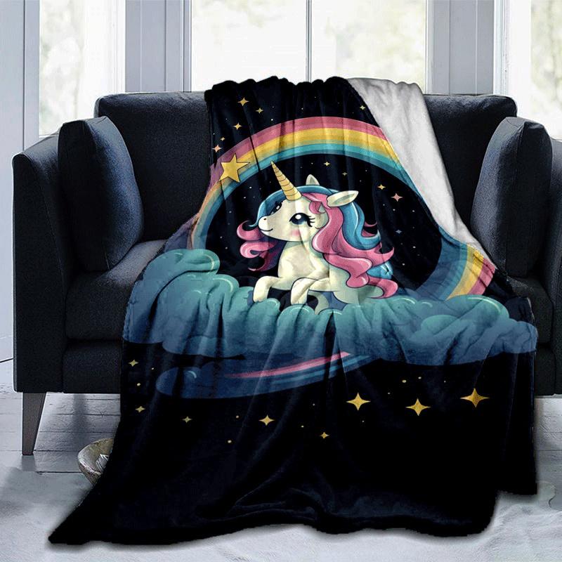

1pc Unicorn Printing Lightweight Flannel Blanket, Comfortable and Warm Blanket, for Camping Sofa Bed and Couch Office, Gift 100x150cm