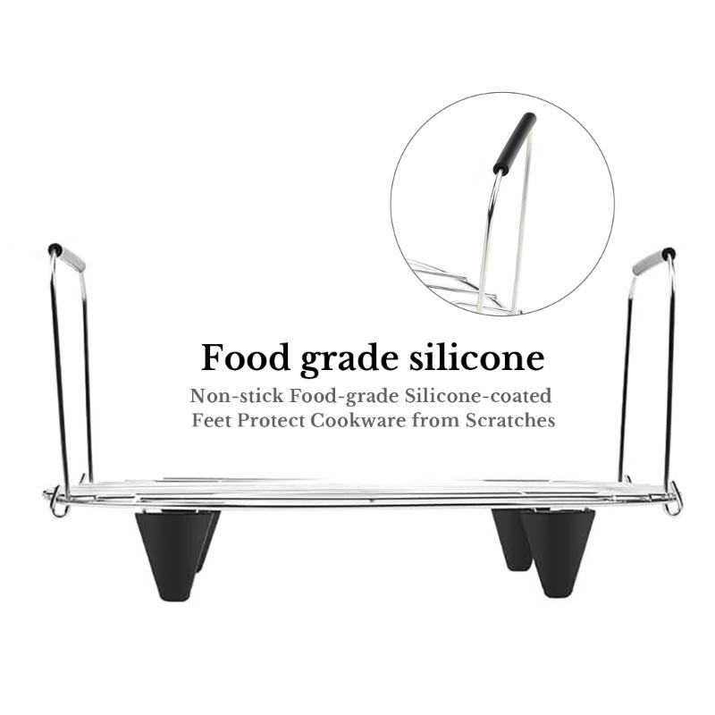 Adjustable Cooking Rack with Silicone Feet Slow Cooker Rack Stainless Steel Texture Suitable for 8.5 Quart Slow Cooker
