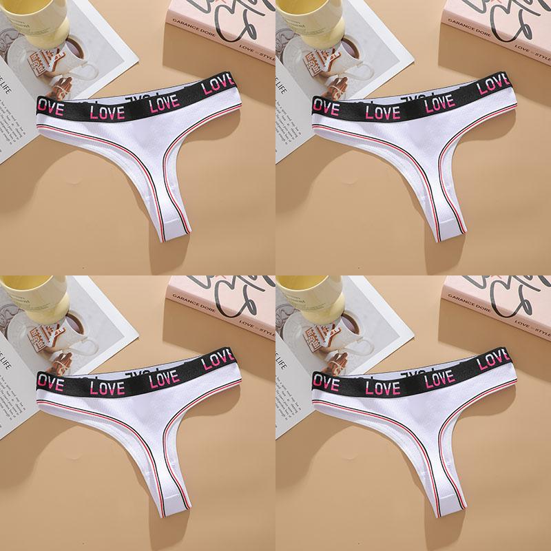 FINETOO 4PCS Women Cotton Thongs Sexy Low Waist T-Back Thongs Ribbed Comfortable Female Underwear Ladies Sexy G-String Lingerie