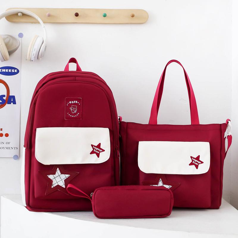 Three-Piece Backpack Set Color Contrast Schoolbag Girls Large Capacity Backpack for Primary and Secondary School Students