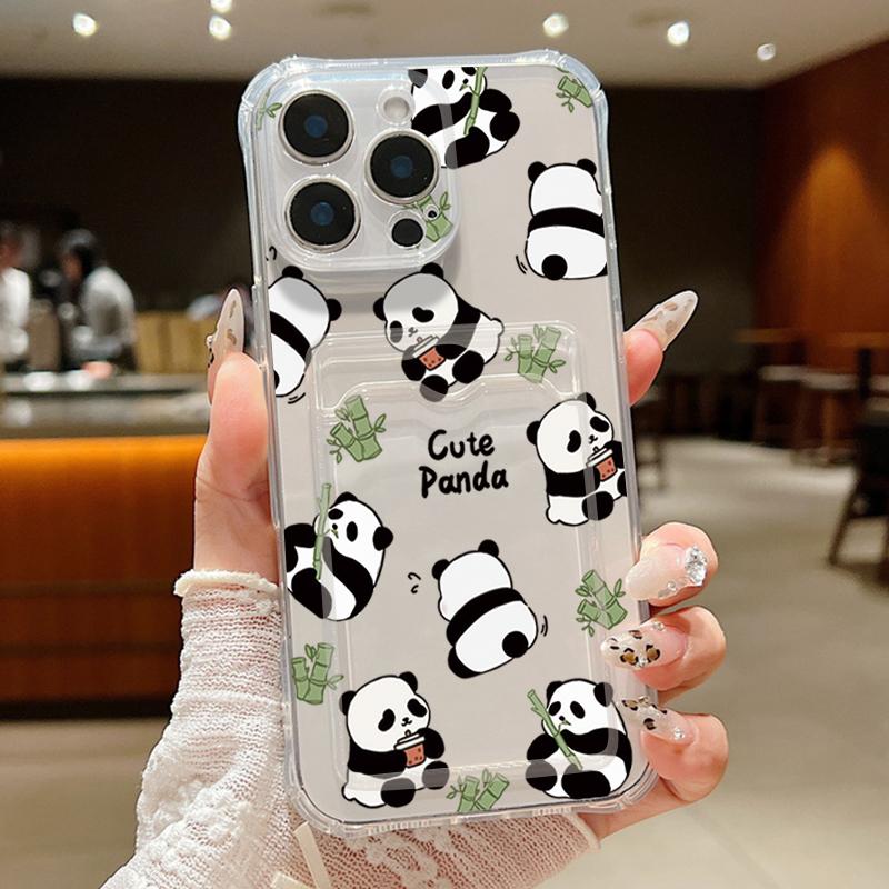 

Милый узор панды прозрачный слот для карт мягкий силиконовый чехол для iPhone 16 Pro Max 15 Pro 14 13 12 11 прозрачный ударопрочный тонкий чехол для телефона iPhone 11