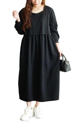 Gold Japan Plus Size Long Docking Balloon Black X Women's Dress, Sleeve, Print, Stretch, Fall/Winter/Spring (JP, Alphabet, 5L, Black)