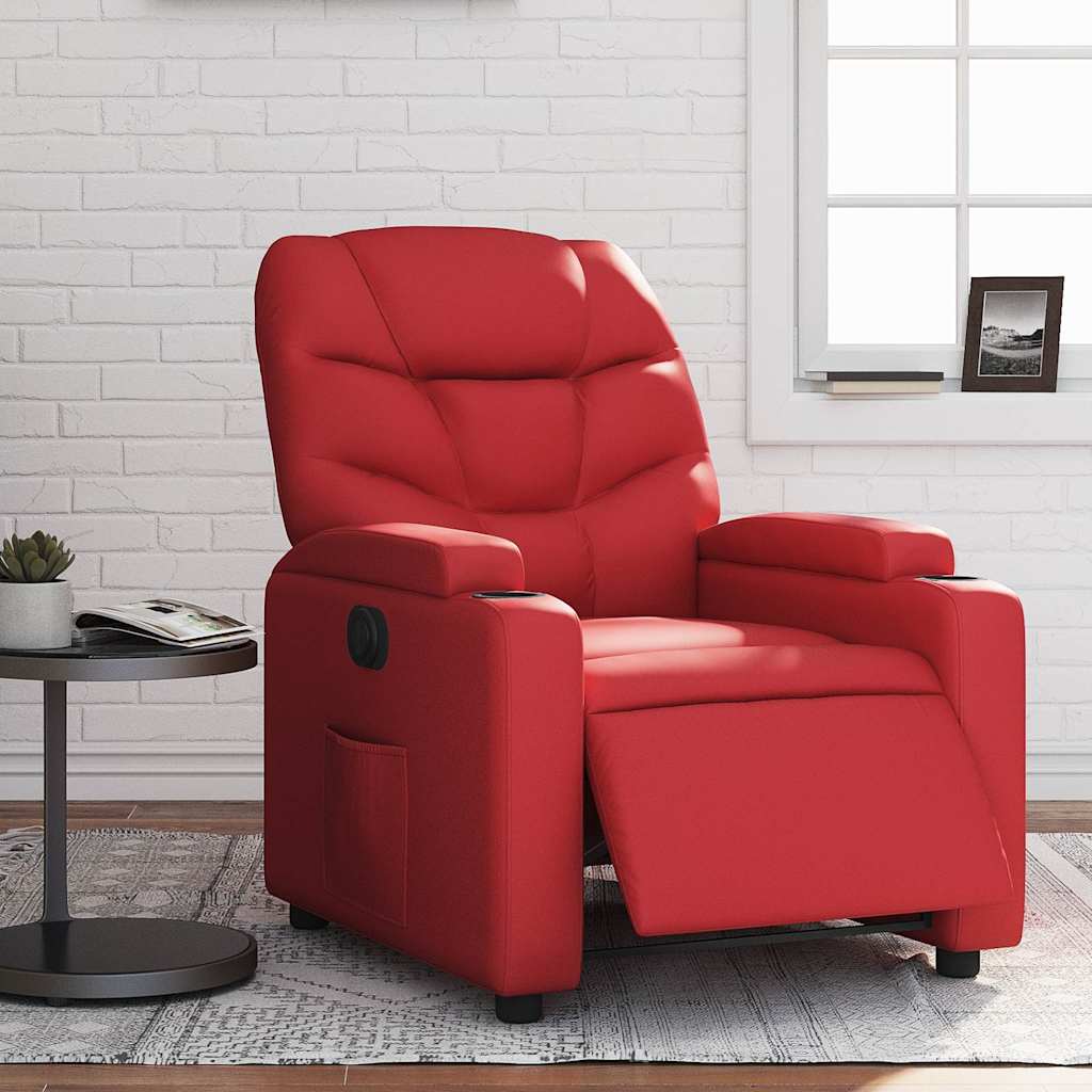 Electric Recliner Chair In Red Synthetic Leather