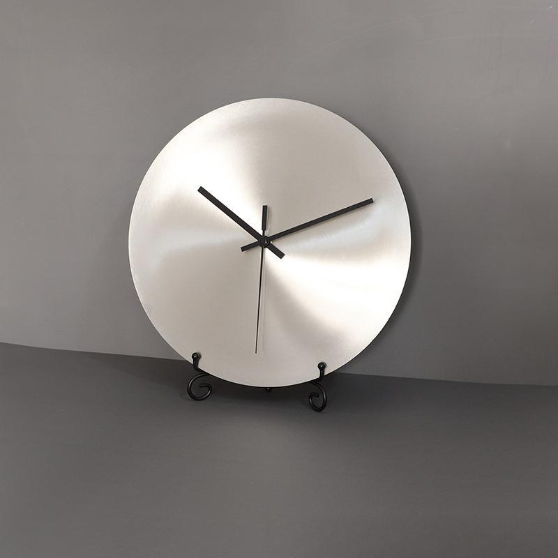 Round Silvery Silent Wall Clocks Industry Numberless Living Room Wall Watch Stainless Steel Panel Modern Simple Home Decor