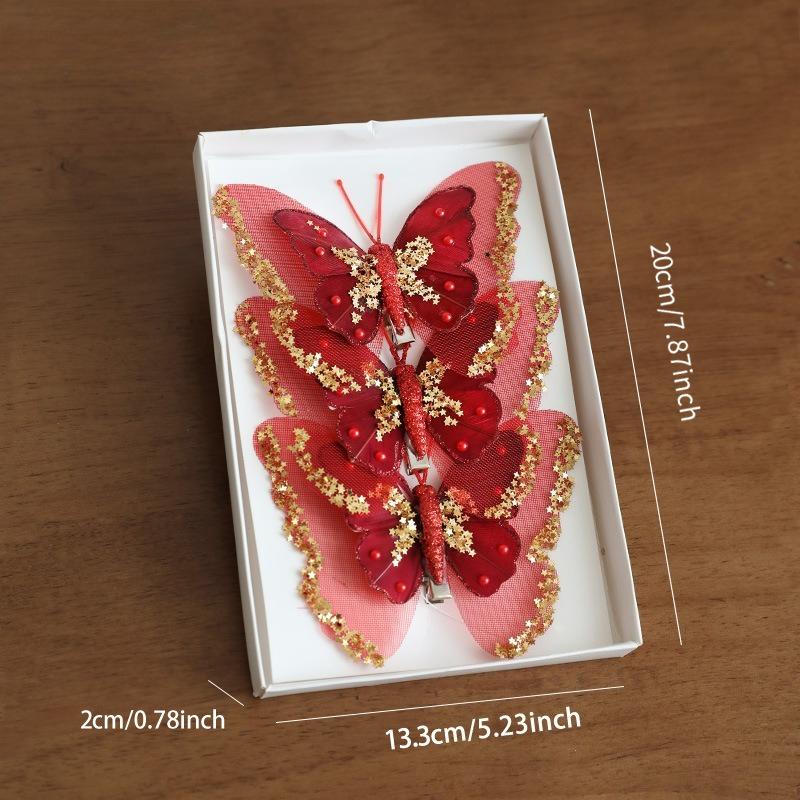 Christmas Decoration Double Layer Butterfly Christmas Tree Clip Hanging Decoration Sparkling Pink Hollow Pendant Decoration
